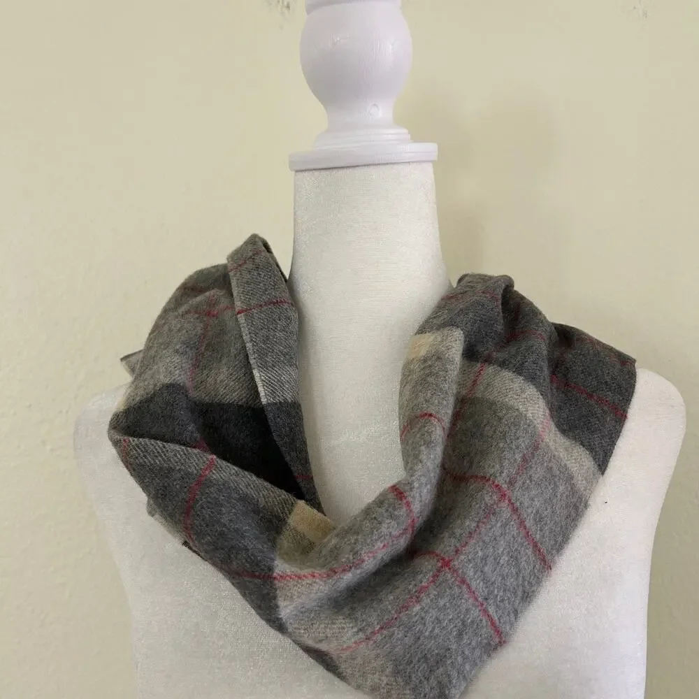 Dan Loper Beverly Hills Paid Scarf Cashmere/Wool Grey Red Germany Tassel Hem